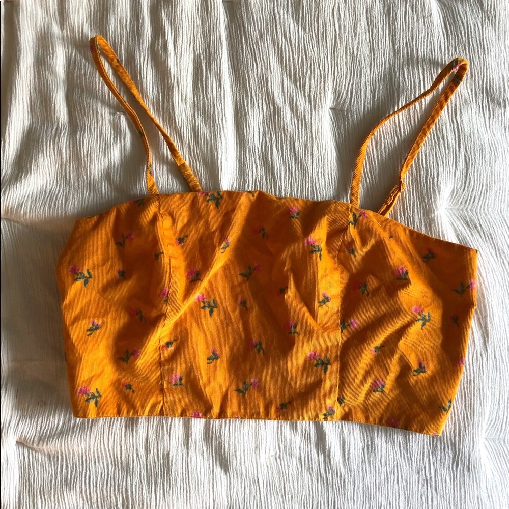 Corduroy Crop Top with Pink Roses